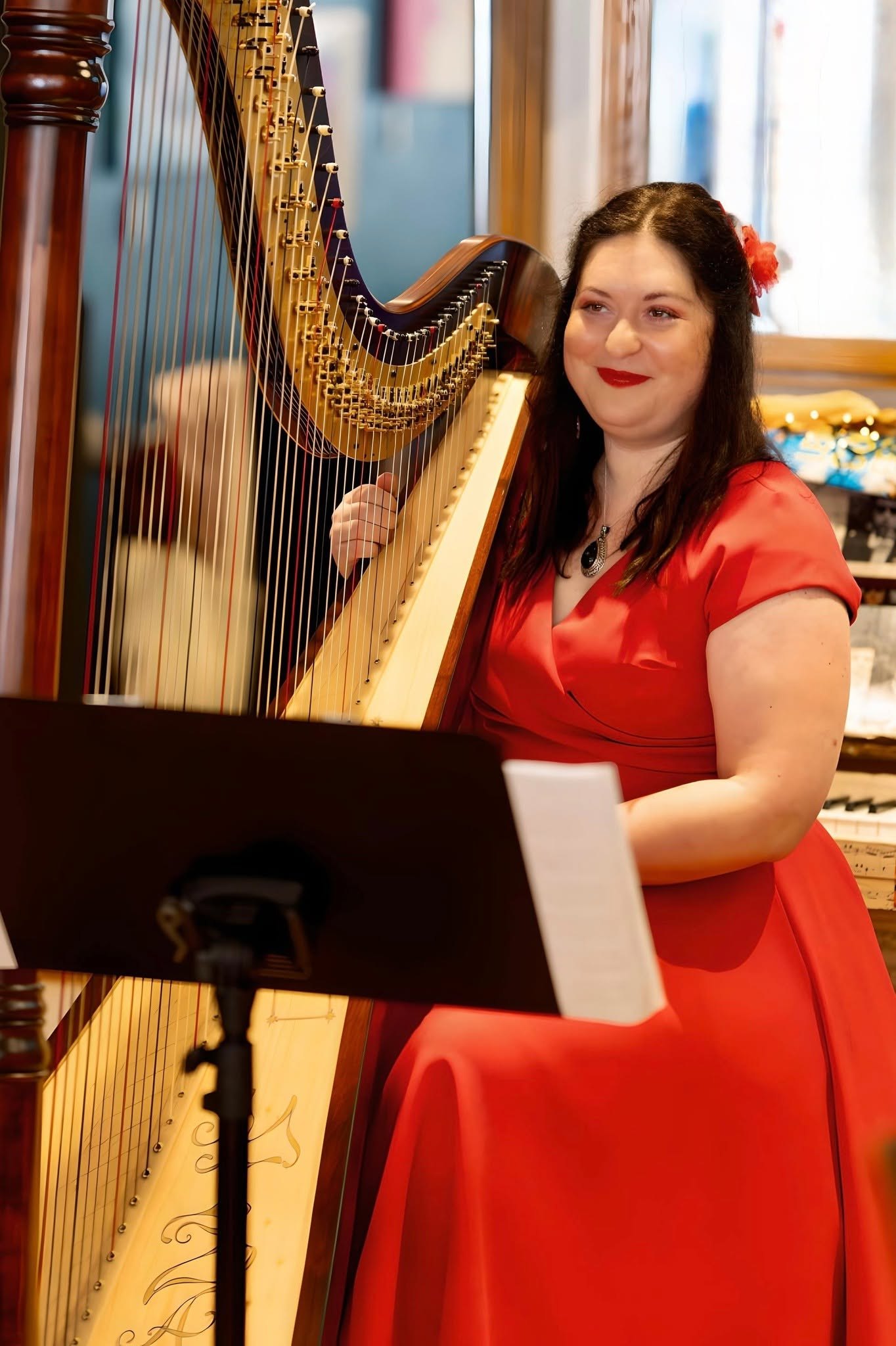 Maria Trotter with her harp