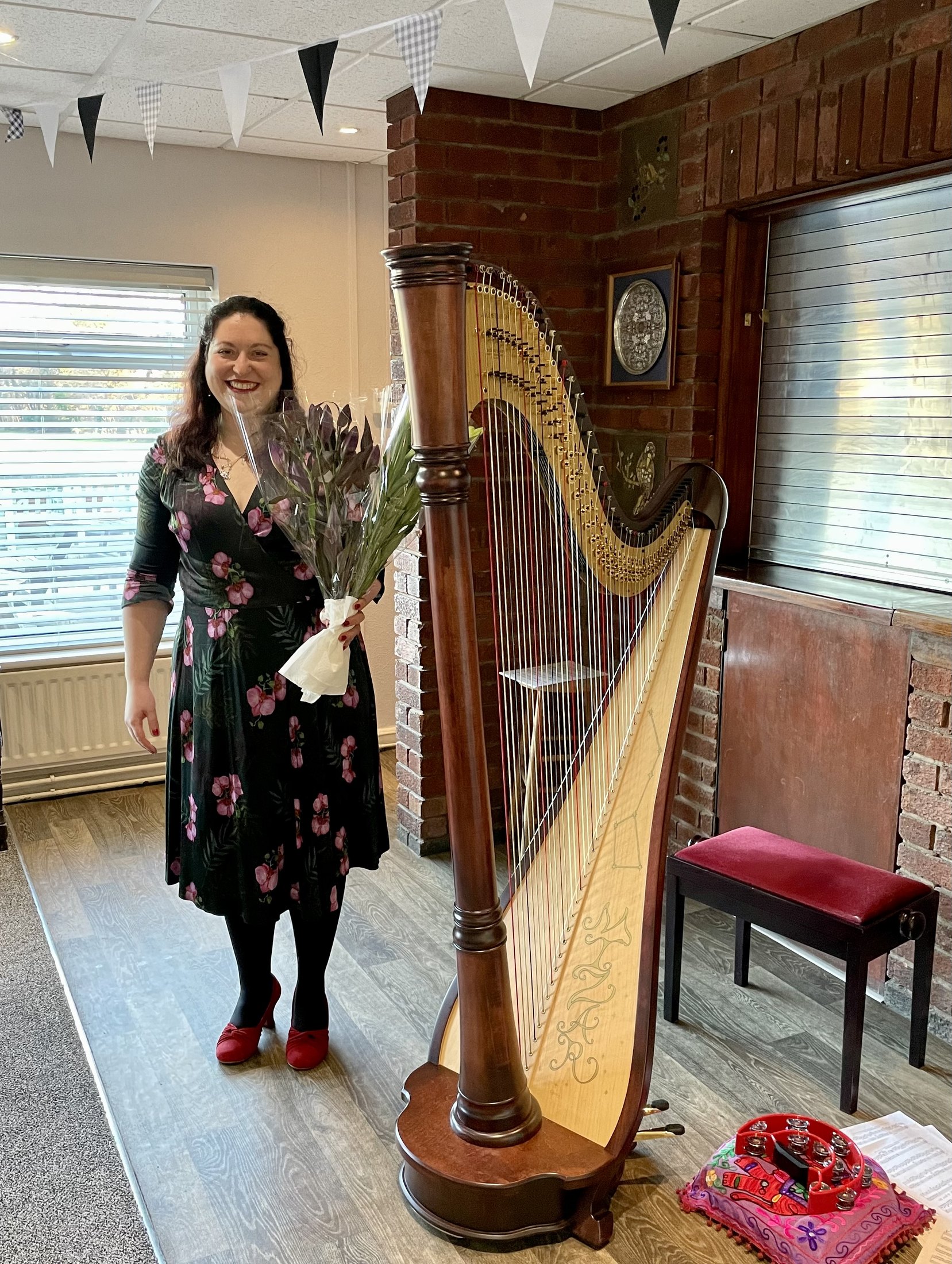 Maria Trotter with her harp